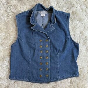 Vintage Womens Steampunk Denim Vest Waistcoat Layer Double-Breasted Women M/L